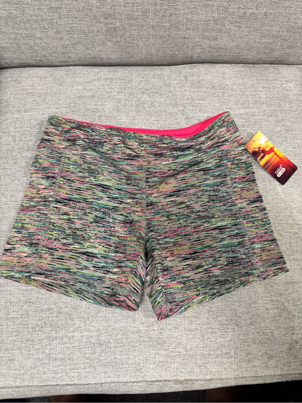 Multicolor Space-Dye Women’s Athletic Shorts with Pink Waistband